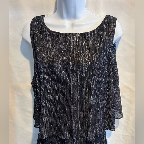 SLNY size 16 dress, black and silver with layers. Sleeveless and sheer w/ slip - Picture 3 of 9